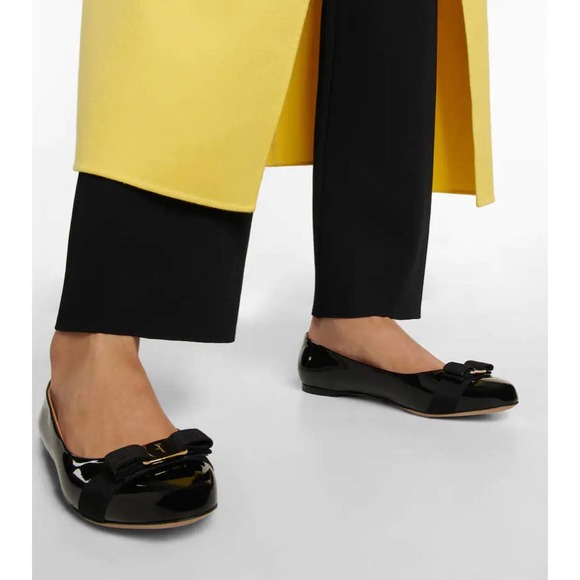 Salvatore Feragamo Varina Patent Leather Ballet Flat Shoes Size 10 Black - Picture 9 of 9